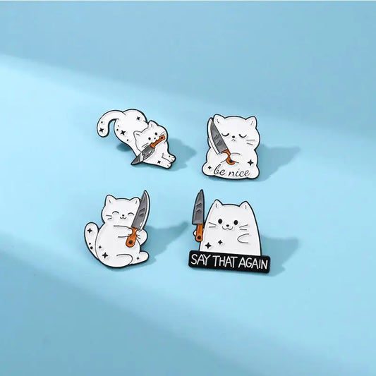 Cute Cat Knife Enamel Brooch Pin Badge Accessories