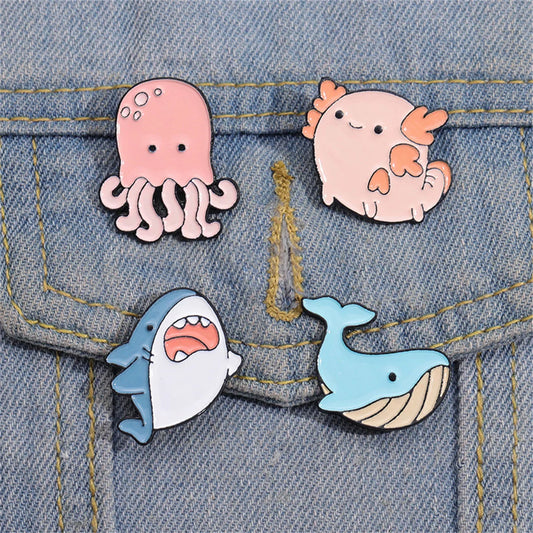 Ocean Animal Enamel Pins - Whale, Shark, Otter, Pufferfish, Axolotl, Sea Lion Brooches for Backpacks & Jackets