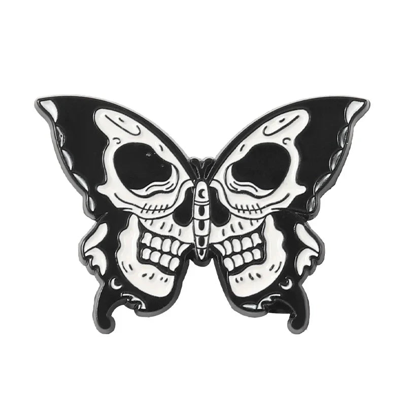 Punk Skeleton Butterfly Enamel Pin Moth Brooch Lapel Badge Jewelry Gift