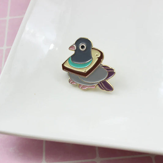 Cute Bird Bread Pigeon Enamel Pin Lapel Brooch Jewelry