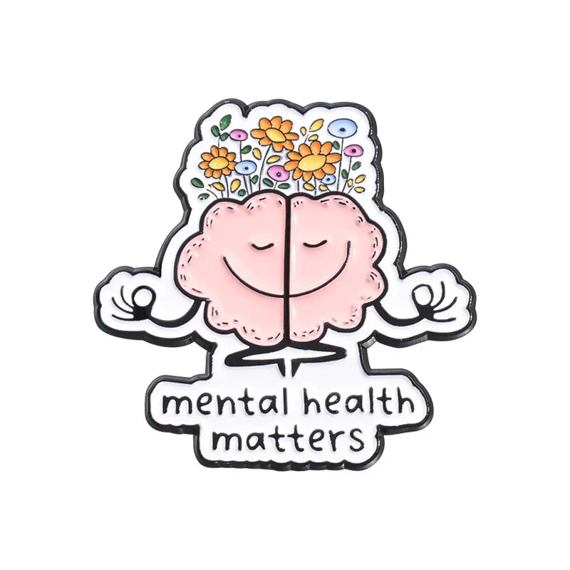 Mental Health Enamel Pins Anatomical Brain Flower Brooch Lapel Badge Plant Jewelry Gift