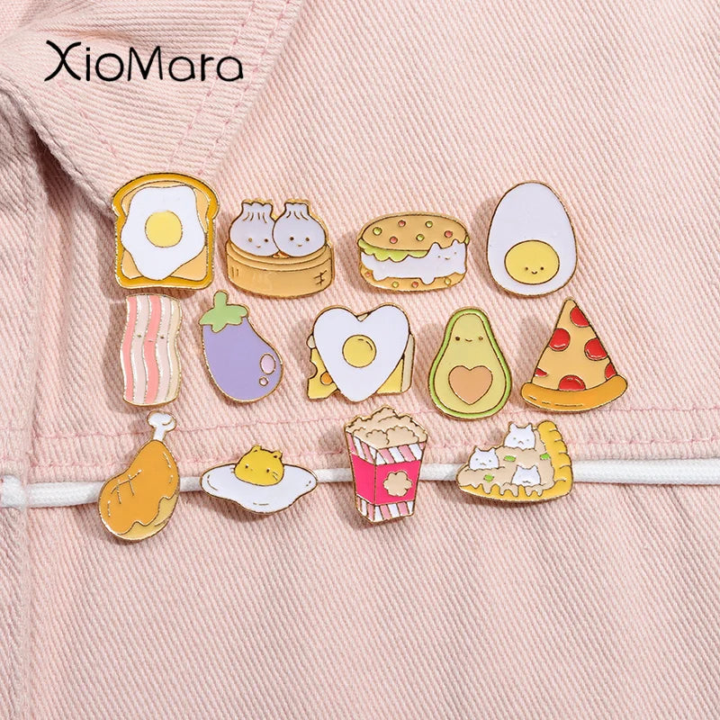Cute Cupcake Enamel Pin Waffle Cake Pizza Brooch Lapel Backpack Jewelry Gift