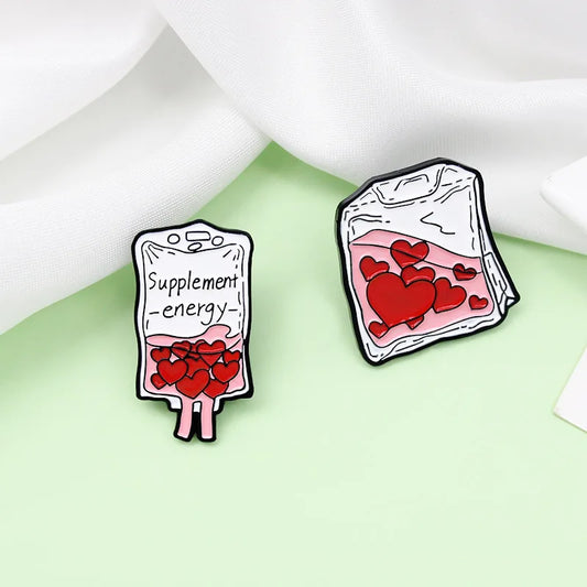 Energy Love Blood Transfusion Infusion Bag Brooch Lapel Pin Badge Gift
