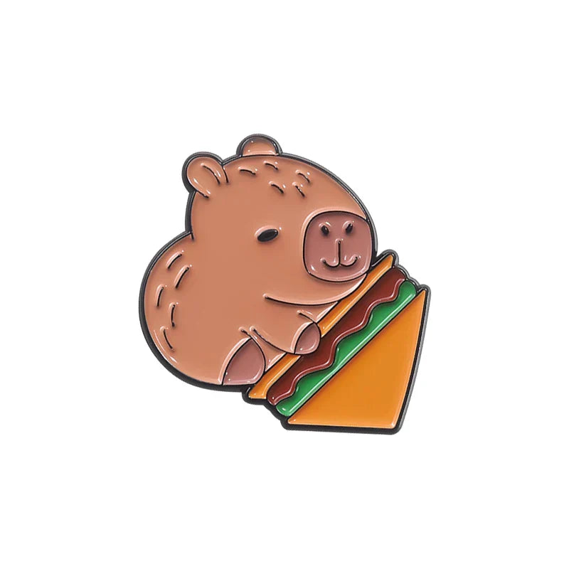Cute Capybara Burger Enamel Pins Kawaii Dolphin Food Brooch Lapel Badge Gift