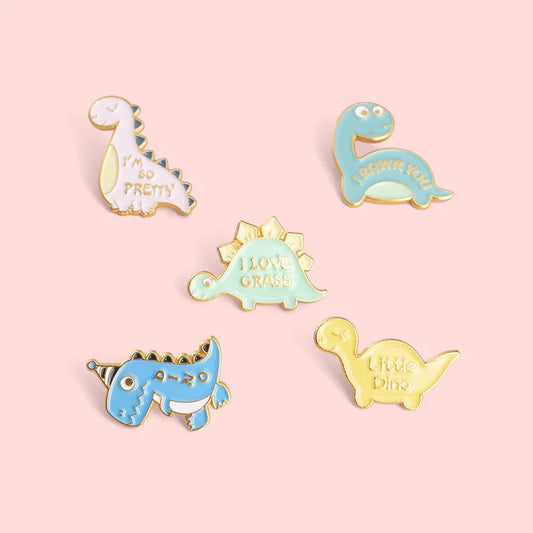 Dinosaur Enamel Brooches Cute Animal Pins Kids Backpack Jewelry Gift