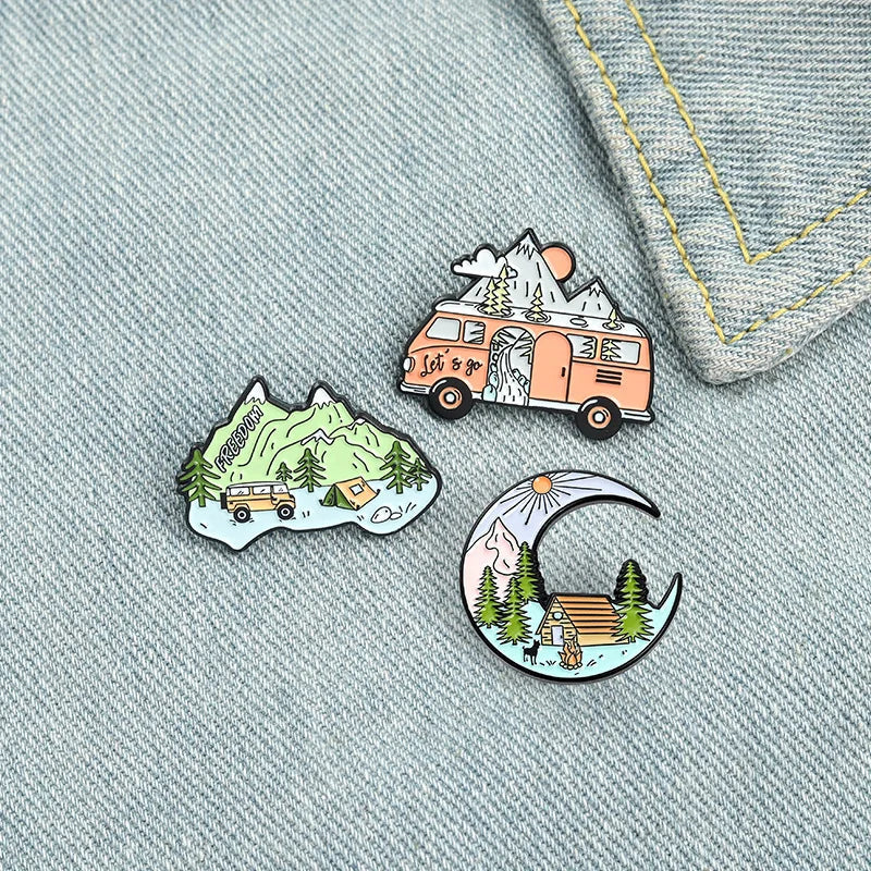Scenic Moon Bus Peak Enamel Pin Brooch Gift