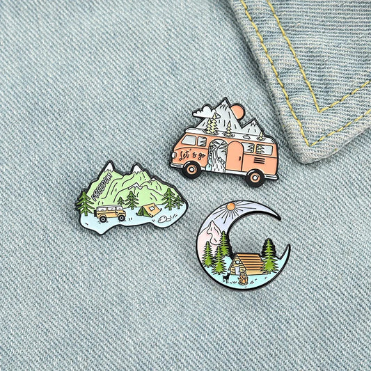 Scenic Moon Bus Peak Enamel Pin Brooch Gift