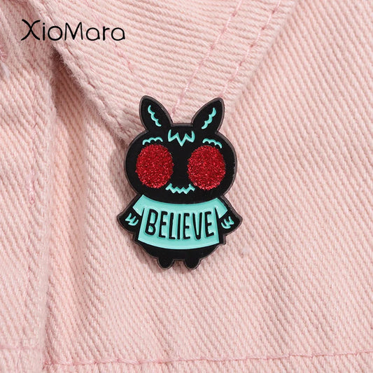 Cute Mothman Enamel Pin Glitter Red Eye Moth Brooch Lapel Backpack Jacket Badge Gift