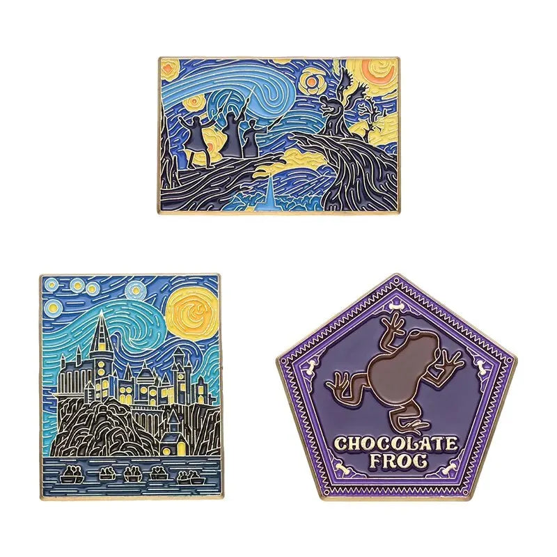 Starry Night Magic School Enamel Pins Witch Wizard Brooches Lapel Badges Jewelry Gift
