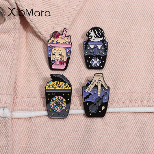 Anime Enamel Pins: Braids Girls, Cartoon Punk, Magic Drink Brooches, Lapel Backpack Badge Gifts