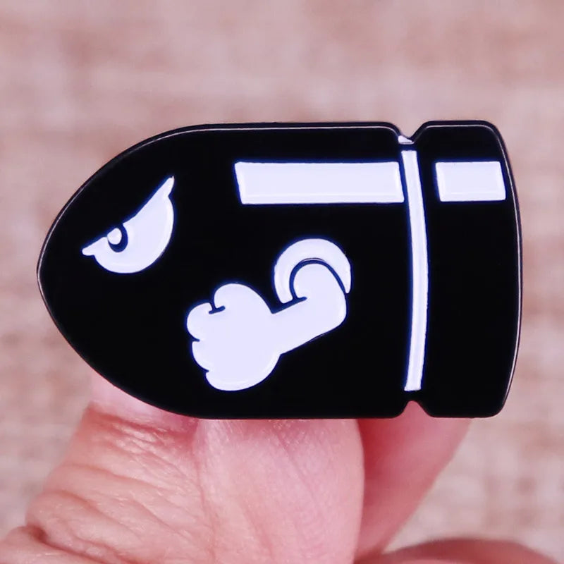Bullet Bill Mario Enamel Pin Cannonball Brooch Lapel Shirt Bag Fashion Accessory