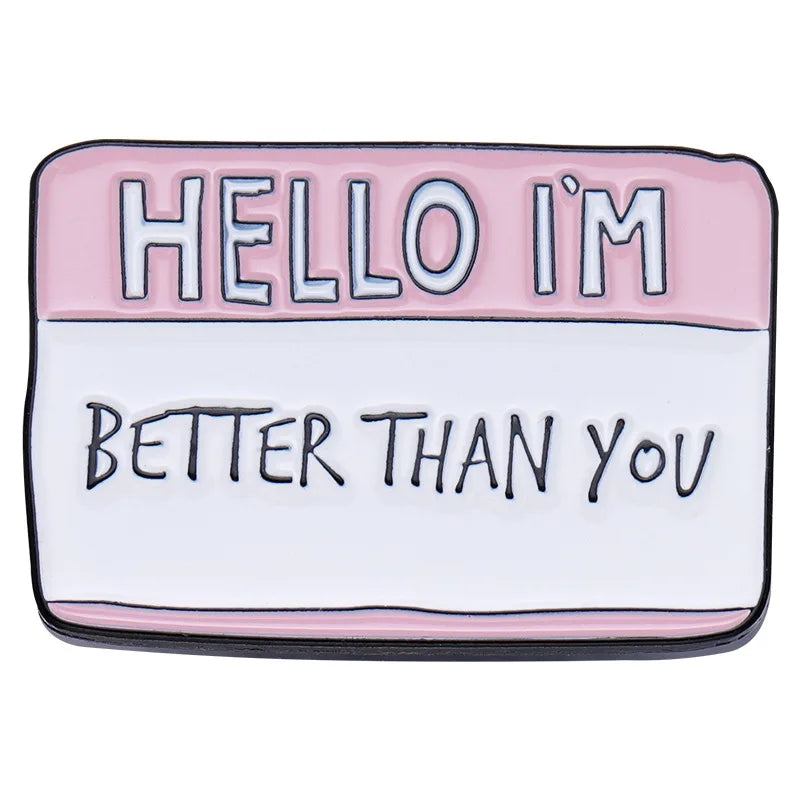 Hello I'm... Enamel Pins: Awesome, Dying Inside, Trouble Brooches Badge Jewelry Gift