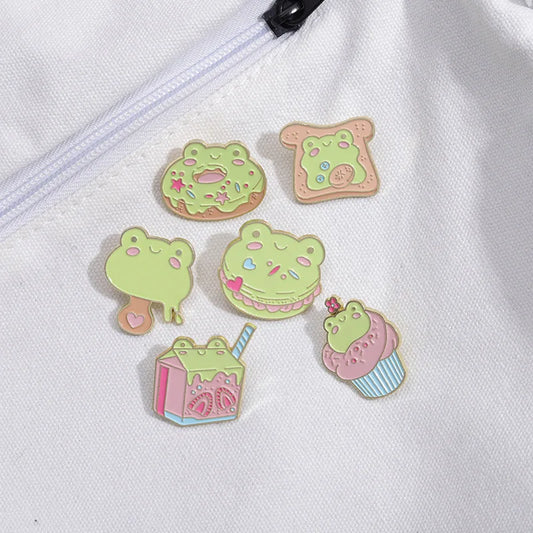 Cartoon Frog Dessert Cake Enamel Lapel Pin Brooch Jewelry for Hat Backpack Badge