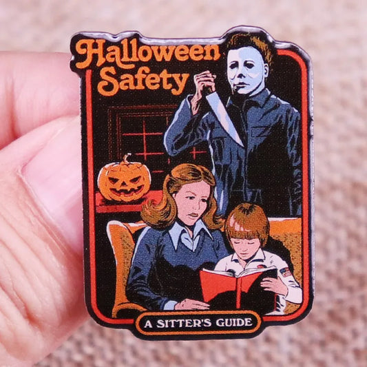 Michael Myers Halloween Safety Sitter Guide Horror Enamel Lapel Pin