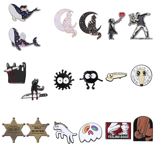 Punk Scream Ghost Enamel Pin Brooch Dragon Badge Cat Whale Jewelry Gift