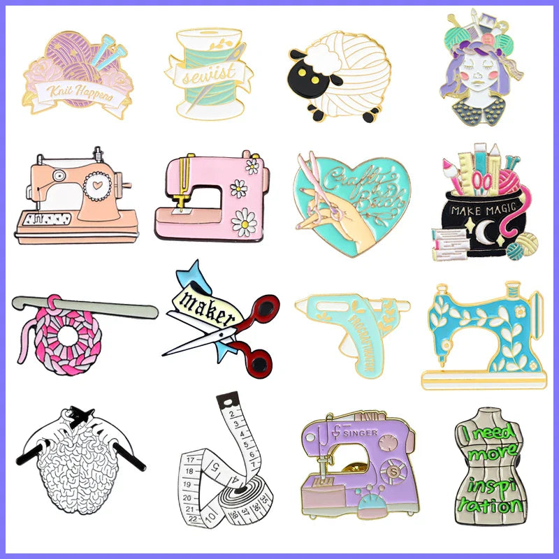 Magic Books Ruler Metal Enamel Brooch Wool Ball Pen Scissors Badge Pin Jewelry Accessories