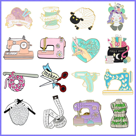 Magic Books Ruler Metal Enamel Brooch Wool Ball Pen Scissors Badge Pin Jewelry Accessories