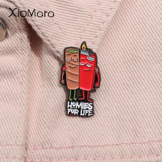 Homies for Life Weed Enamel Pin Funny Lighter Brooch Lapel Backpack Badge Gift