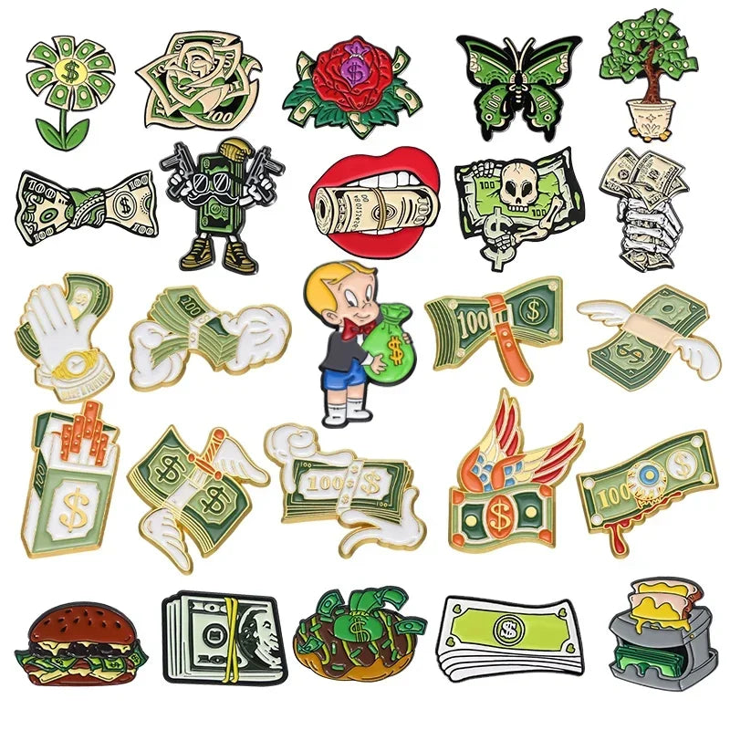 Creative Enamel Money Pins Custom Banknote Lapel Badge Jewelry Souvenirs Wholesale