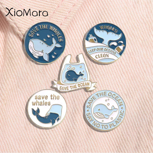 Protect the Whales Enamel Pin - Say No to Plastic Lapel Badge
