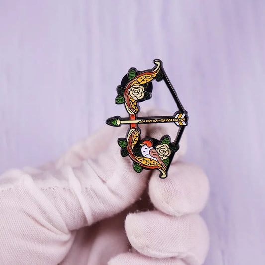 Sparrow Bow Arrow Enamel Pin Brooch Green Leaf Flower Badge Hunter Jewelry Gift