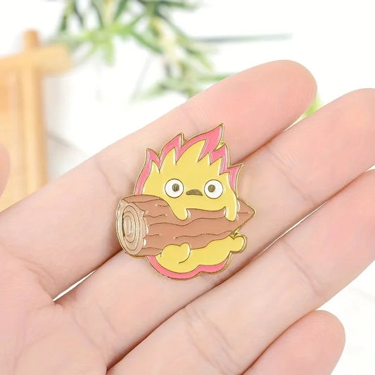 Cartoon Flame Firewood Brooch Trendy Clothing Bag Decoration