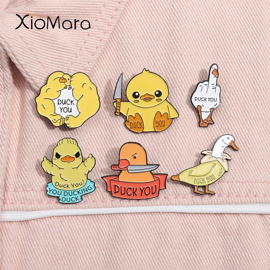 Duck You Middle Finger Enamel Pin Funny Duck Knife Brooch Lapel Badge Jewelry Gift