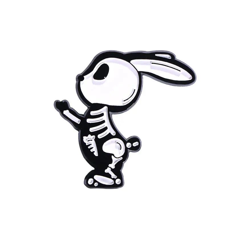Cartoon Bird Rabbit Dog Skeleton Metal Enamel Brooch Punk Animal Lapel Pin Jewelry Gift
