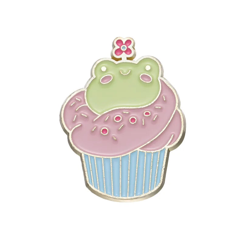 Cartoon Frog Dessert Cake Enamel Lapel Pin Brooch Jewelry for Hat Backpack Badge