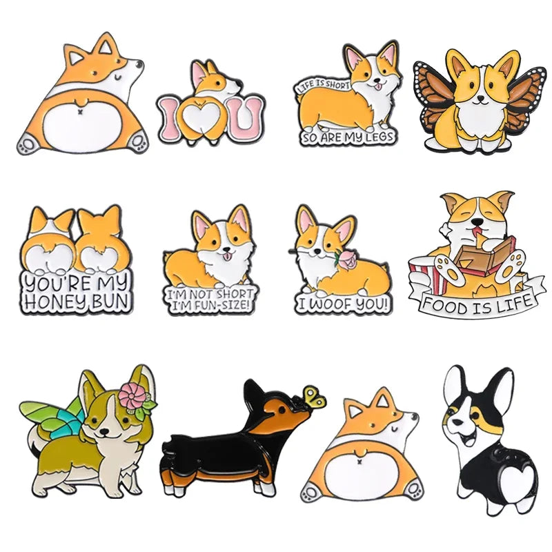 Corgi Enamel Pins Kawaii Dog Brooches Cute Animal Jewelry Accessories