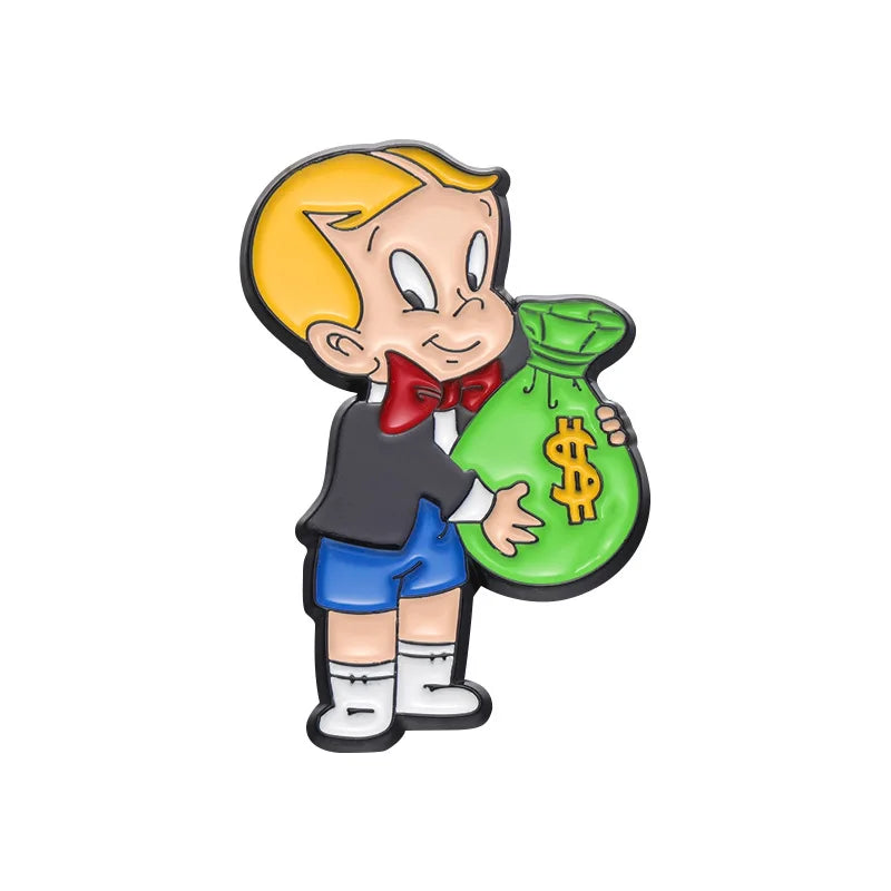 Cartoon Boy Money Bag Brooch Metal Badge School Bag Decoration Pendant
