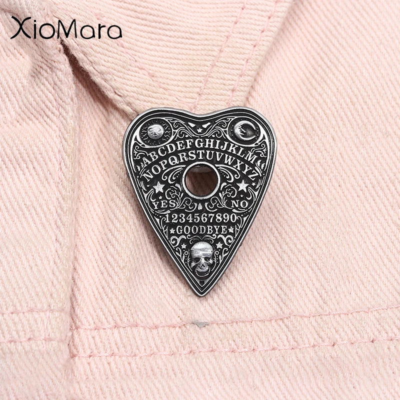 Heart Skull Ouija Board Enamel Pin Gothic Witch Pagan Brooch Halloween Jewelry Gift