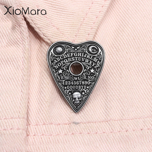 Heart Skull Ouija Board Enamel Pin Gothic Witch Pagan Brooch Halloween Jewelry Gift