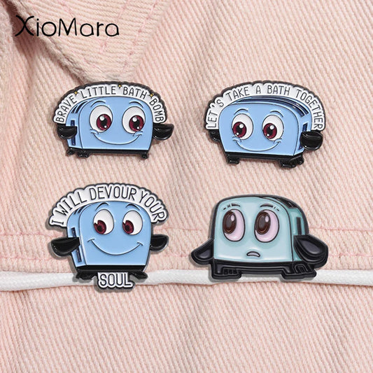 Blue Bread Maker Enamel Pin Cartoon Toaster Brooch Lapel Badge Gift
