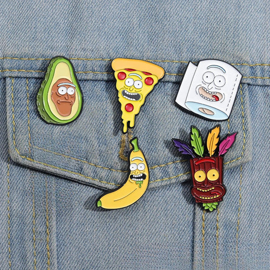 Funny Fruit Face Enamel Pins Avocado Pizza Banana Brooches Lapel Badges Cartoon Jewelry Gift Wholesale