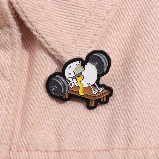 Cartoon Egg Dumbbell Brooch Lapel Pin Accessory Gift