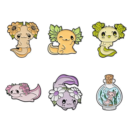 Cute Ocean Creatures Enamel Pins Axolotl Lapel Badge Jewelry Accessories Wholesale