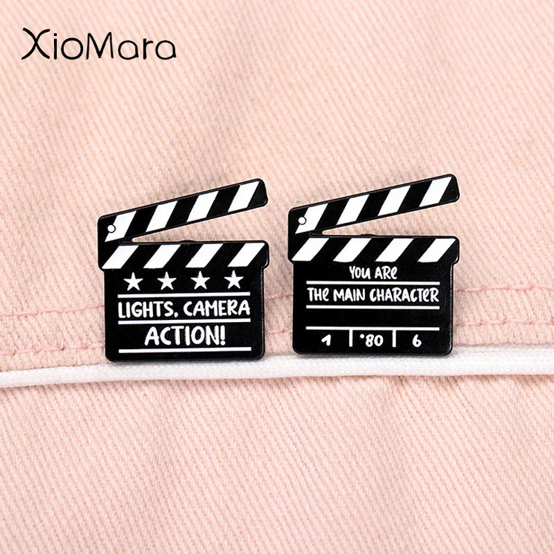Creative Clapperboard Enamel Pins Main Character Brooch Lapel Badge Jewelry Gifts