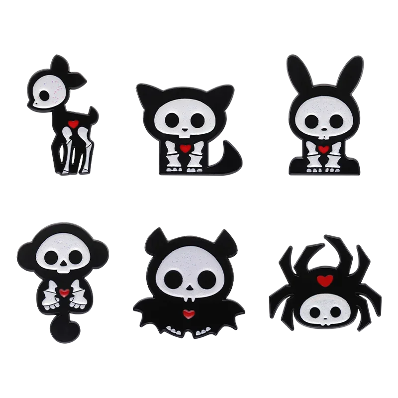 Gothic Animal Enamel Pin: Spider Dog Rabbit Deer Brooch Halloween Skeleton Black Punk