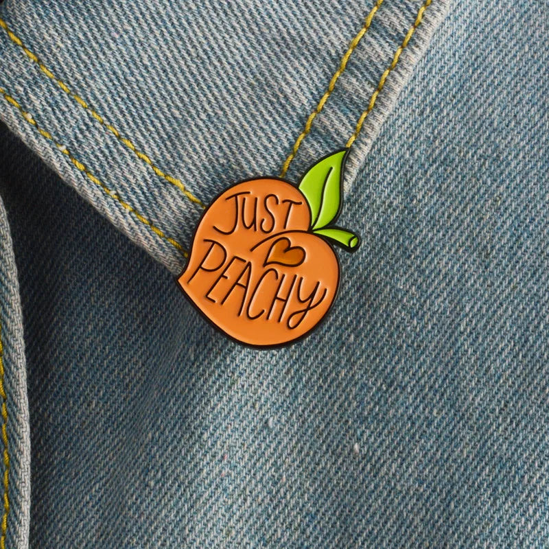 Peach Leaf Enamel Pins Cartoon Brooch Jewelry Gifts Lapel Hat Backpack