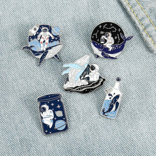 Whale Astronaut Enamel Pin Brooch Badge Gift