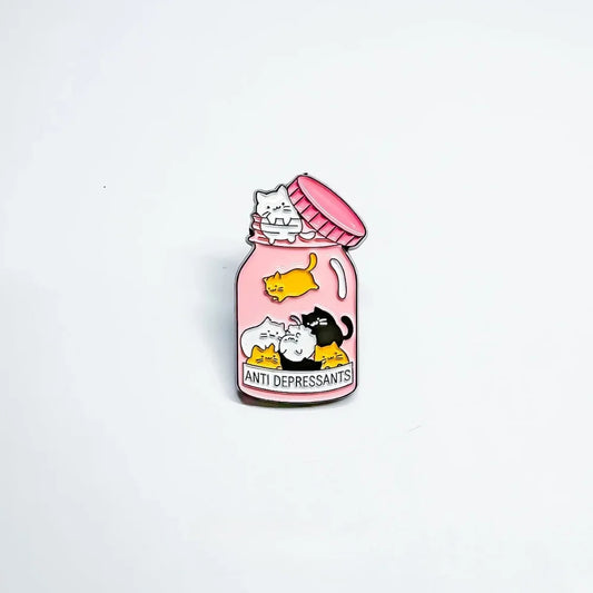 Anti-Depressant Cat Enamel Pin | Mental Health Gift | Cat Lover Pin