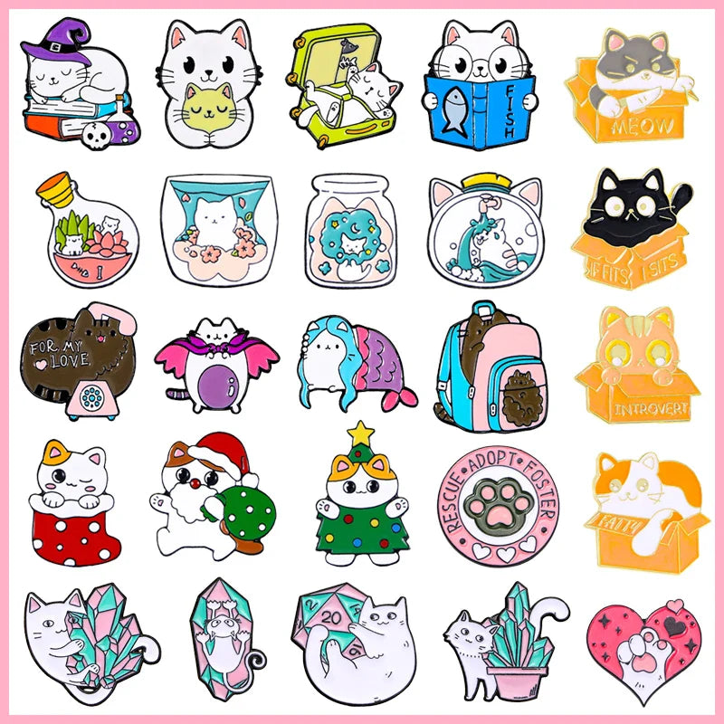 Cat Enamel Pins Cartoon Mermaid Kitten Brooch Lapel Jewelry Gift