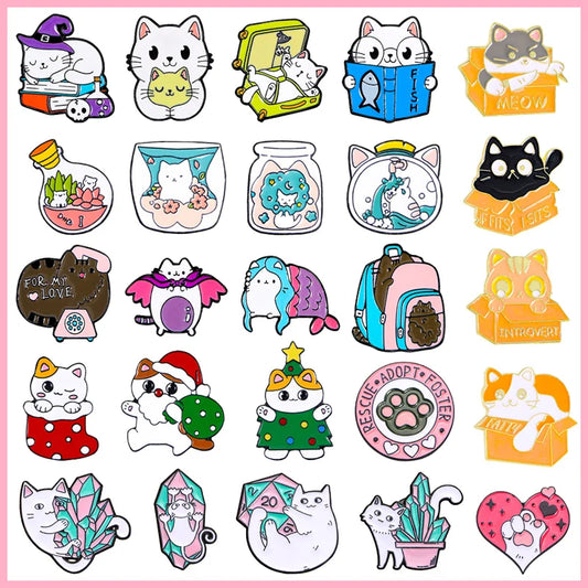 Cat Enamel Pins Cartoon Mermaid Kitten Brooch Lapel Jewelry Gift