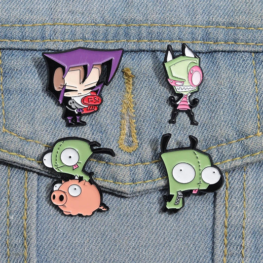 Invader ZIM Enamel Pins Cartoon Dib Pig Brooches Lapel Badges Anime Jewelry Gift