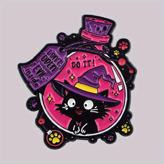 Black Cat Enamel Pin Witch Kitten Magic Bottle Brooch Kawaii Jewelry Gift
