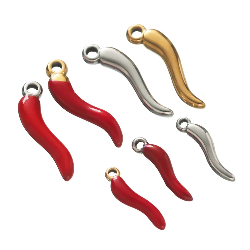 Stainless Steel Red Pepper Charms for DIY Jewelry Necklace Bracelet Crafts