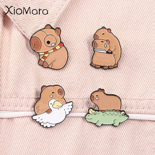 Cartoon Hippo Enamel Pins Cute Capybara Brooch Lapel Badge Backpack Jewelry Gift