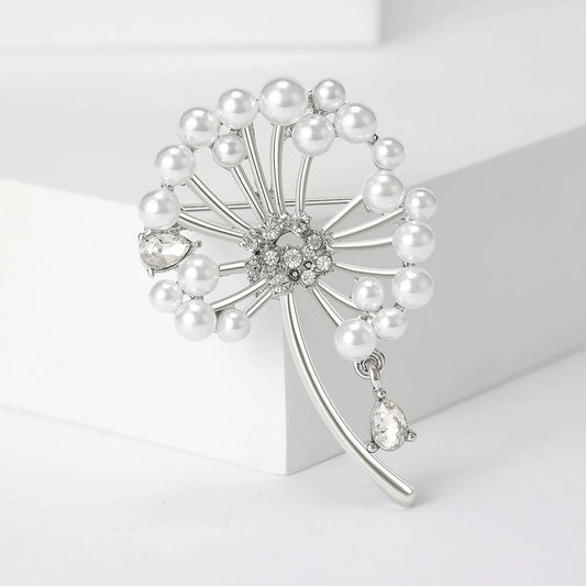Rhinestone Pearl Dandelion Brooch Pin Jewelry Accessories