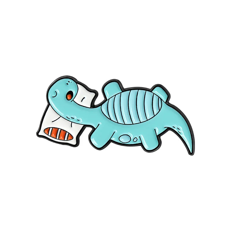 Dinosaur Enamel Brooch with Sunglasses and Earphones - Cartoon Pin for Clothing and Backpacks